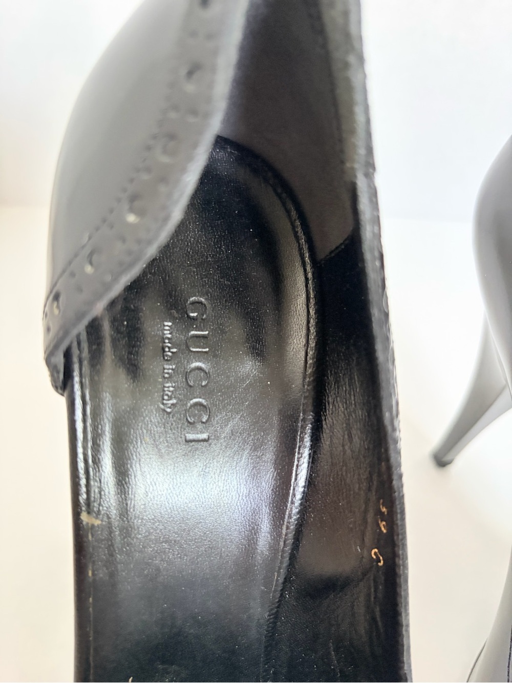 Gucci D’Orsay Stiletto Pumps Pointed Toe Trim Ribbon Satin Leather Black Size 39 - Picture 12 of 15